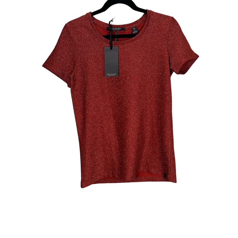 Scotch & Soda Maison Scotch Metallic Red Short Sleeve Lurex Top size XS